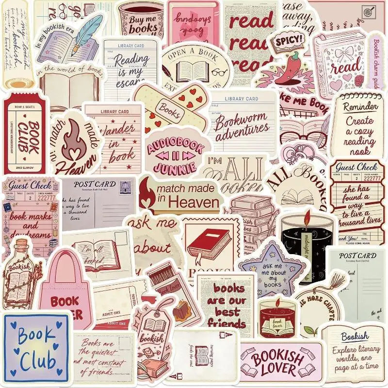 50PCS Bookish Stickers Pack – Book Lover PVC Decals Decorative Sticker Pack Babs