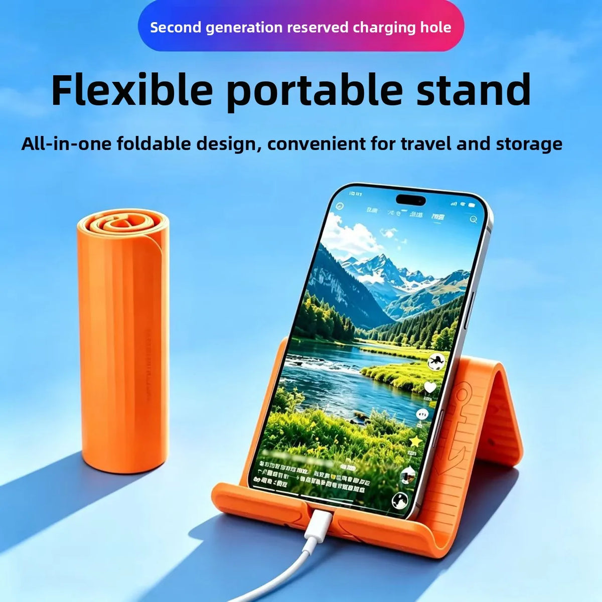 Foldable Silicone Phone Stand – Adjustable Desk Holder for Tablet Phone & Tablet Stand Babs Orange-B