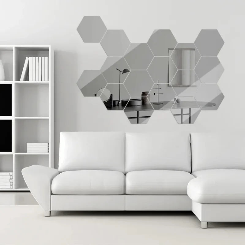 24PCS Hexagon Mirror Wall Stickers – Gold & Silver Acrylic Decals Mirror Wall Stickers Babs