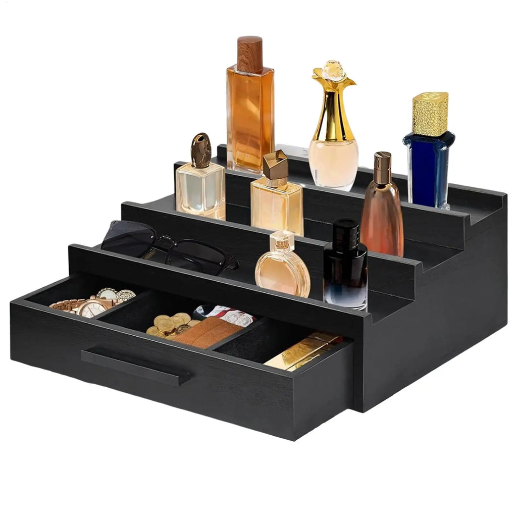 3-Tier Wood Perfume Organizer Rack with Drawers – Black Perfume Organizer Rack Babs