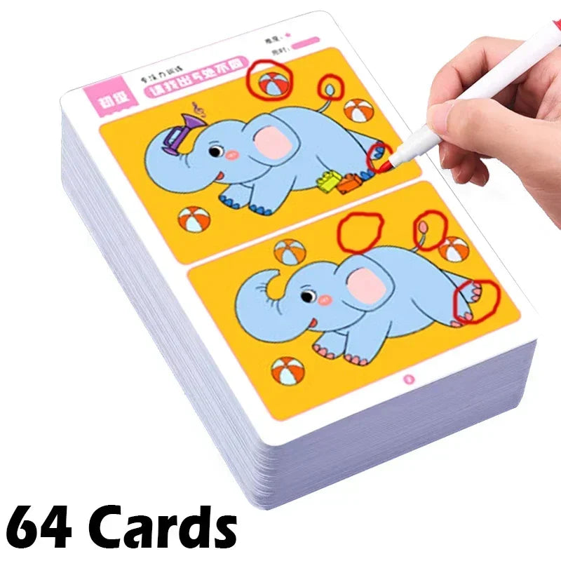 64pcs Montessori Error-Finding Game Cards for Kids | Reusable Educational Game Cards Babs 64 Cards