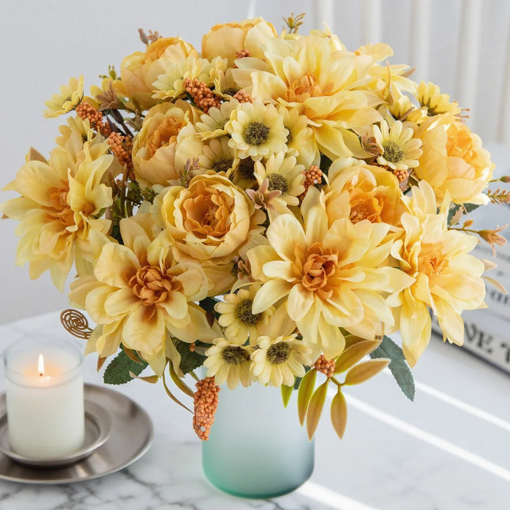 Silk Dahlia Rose Artificial Flowers – Wedding & Home Decor Artificial Flower Bouquet Babs