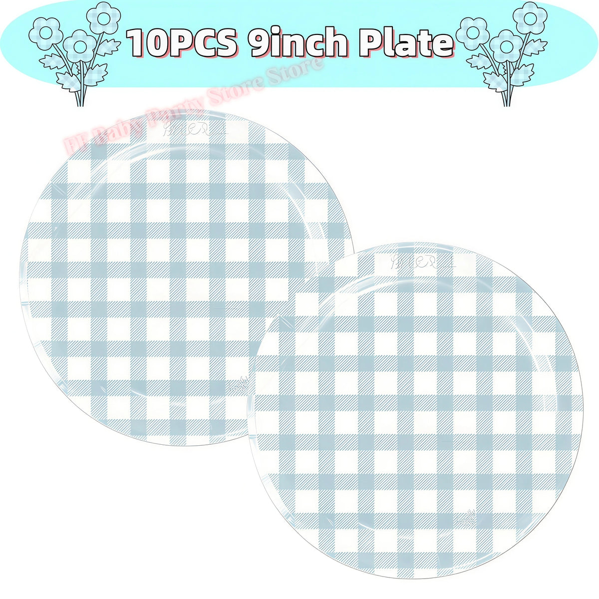 Blue Grid Birthday Party Supplies – Plates, Cups & Napkins Set Party Tableware Set Babs 10pcs 9inch Plates others