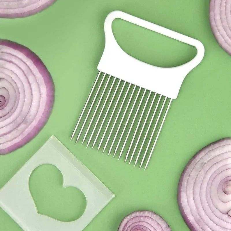 Stainless Steel Onion Holder & Vegetable Slicer – Kitchen Tool Vegetable Slicer Tool Babs