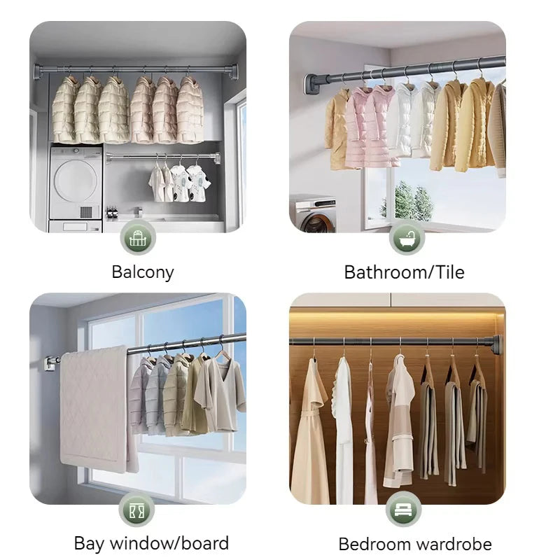 Adjustable Telescopic Shower Curtain Rod – No-Drill Steel Shower Curtain Rod Babs