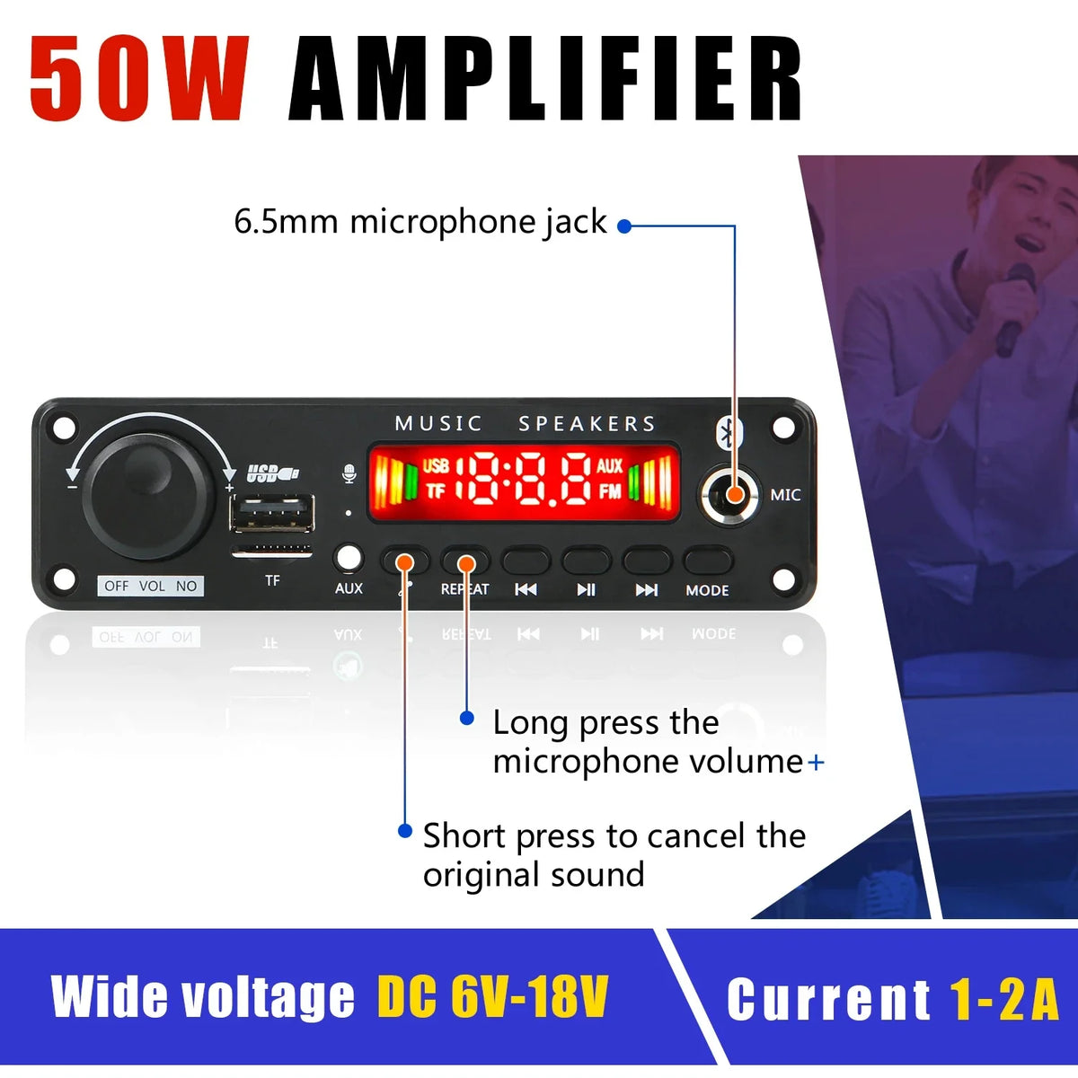 KEBIDUMEI 50W Bluetooth 5.0 MP3 Amplifier Decoder Board USB TF FM Bluetooth Amplifier Board Babs