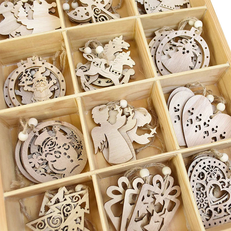 3pcs Vintage Christmas Wooden Ornaments – DIY Tree Pendants Christmas Tree Ornaments Babs