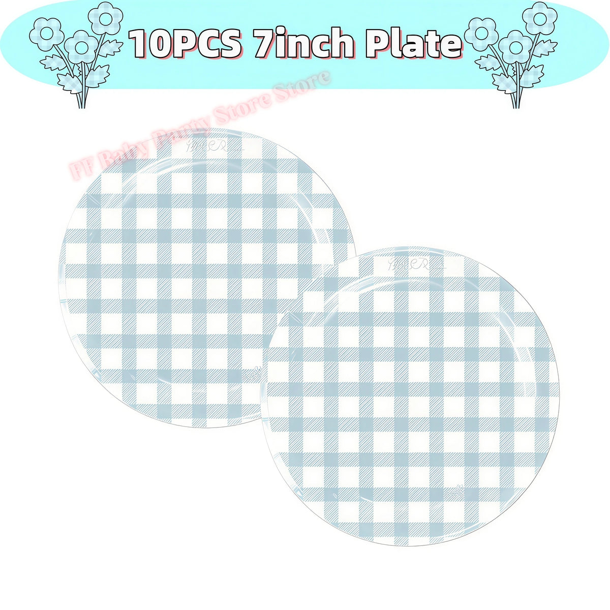Blue Grid Birthday Party Supplies – Plates, Cups & Napkins Set Party Tableware Set Babs 10pcs 7inch Plates others