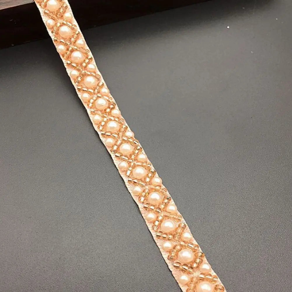 Beaded Pearl Lace Trim Ribbon for Bridal Wedding Dress – 1 Yard Bridal Lace Trim Babs champagne