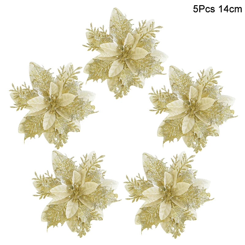 5Pcs Christmas Red Berry & Pine Cone Artificial Branches Décor Christmas Décor Branches Babs 5pcs gold flower 1