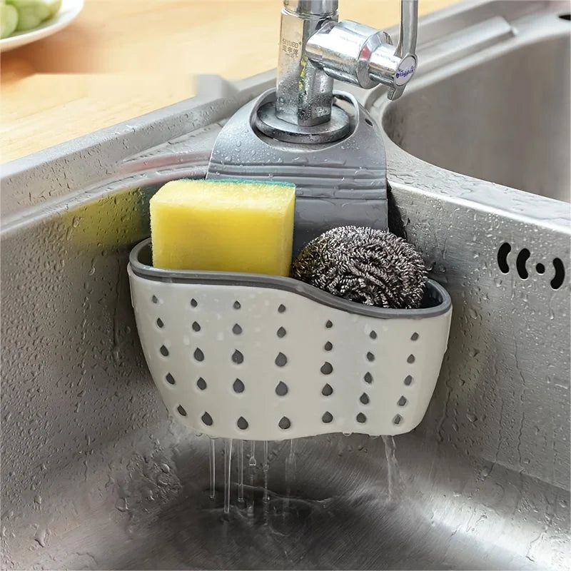Adjustable Kitchen Sink Sponge Holder & Hanging Drain Basket Sink Sponge Holder Babs