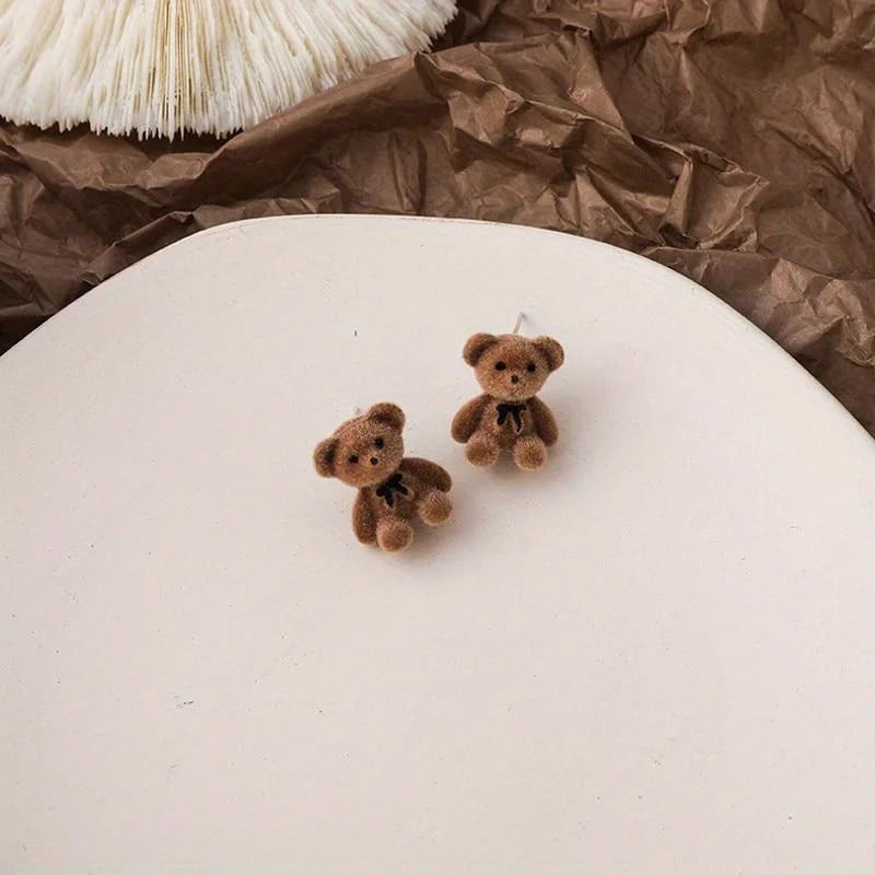 Plush Rabbit Stud Earrings – S925 Silver, Women & Girls Animal Stud Earrings Babs Brown bear