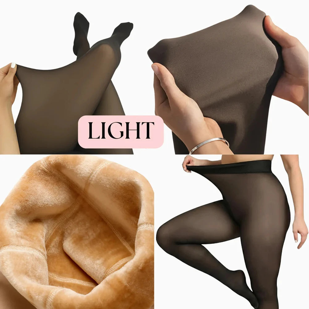 Fleece Lined Tights One Seam Thermal Pantyhose Women Fleece Lined Tights Babs Light 1XL