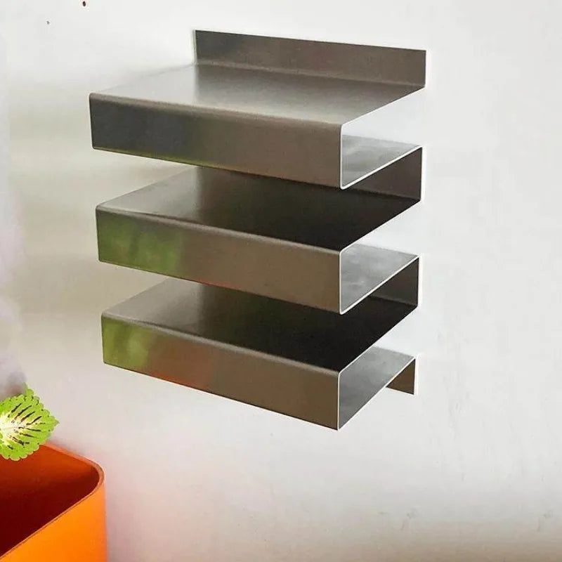 3-Tier Floating Wall Bookcase – Modern Stainless Steel Shelf Floating Wall Bookcase Babs
