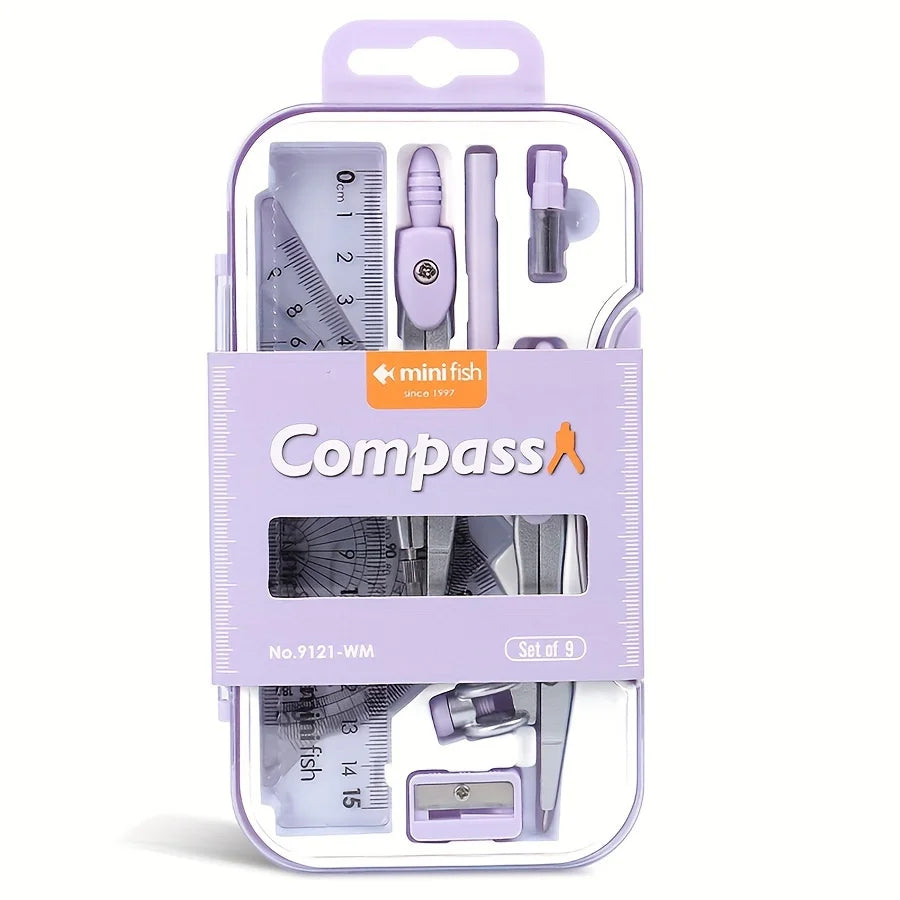 9-Piece Student Drawing Tool Set – Compass, Ruler & Protractor Geometry Drawing Set Babs