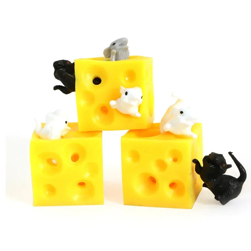 Mice in Cheese Squishy Fidget Toy – Funny Novelty Party Gift Novelty Squishy Toy Babs 3pcs