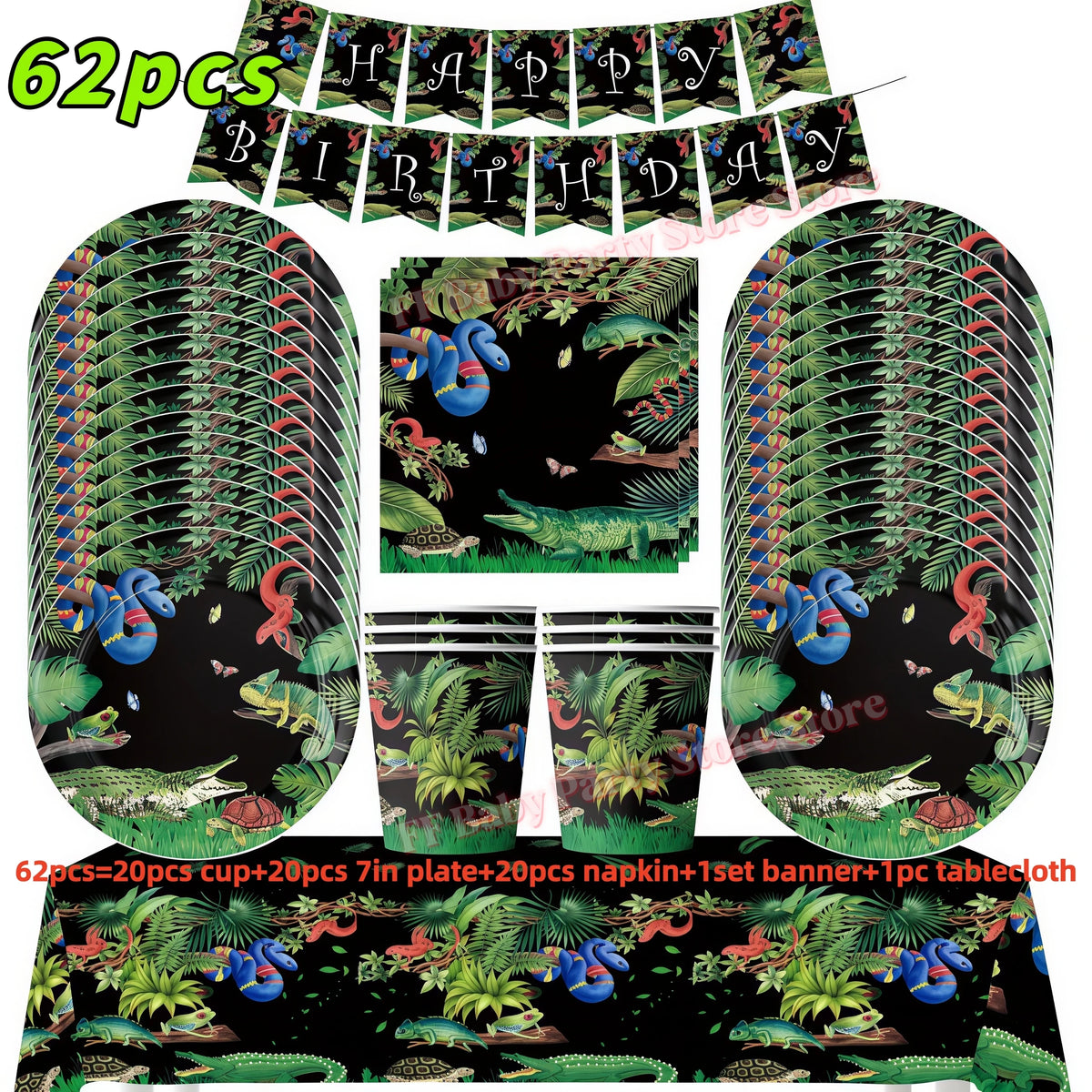 Reptile Party Supplies – Lizard & Snake Tableware Set Party Tableware Set Babs 62pcs