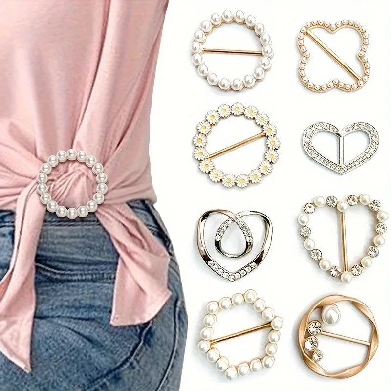8-Piece Pearl & Rhinestone Brooch Set for Women | Elegant Brooch Pin Set Babs