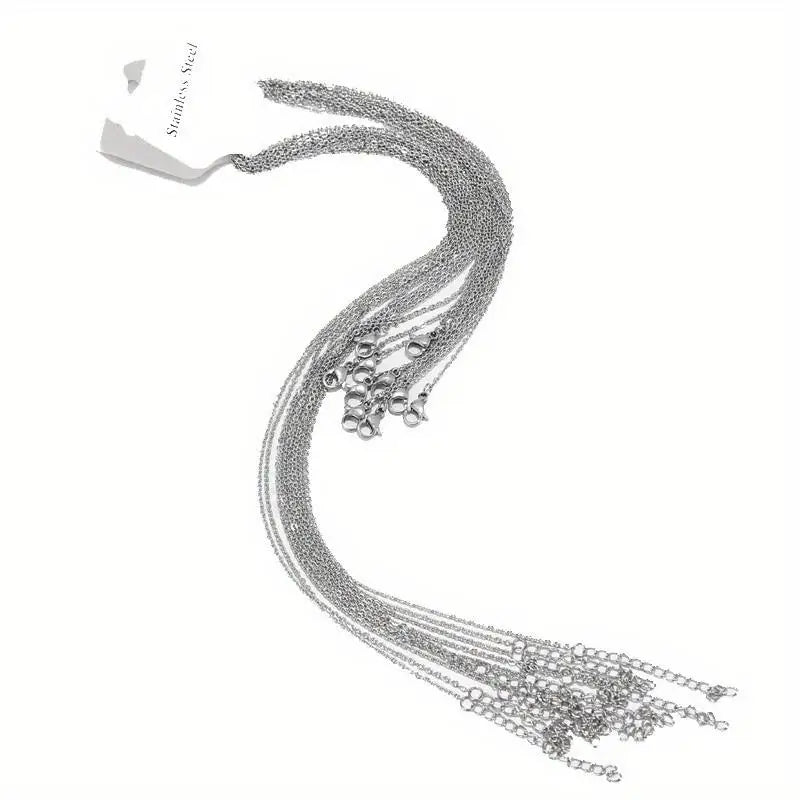 10-Pack Flat O-Ring Cable Chain Necklaces 1.5mm, 45cm+5cm Chain Necklace Set Babs Steel