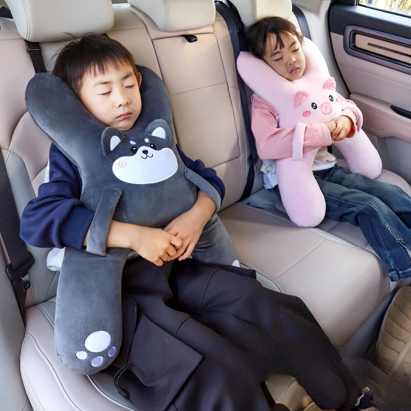 Kids Car Neck Pillow with Seat Belt – Travel Sleep Support Kids Travel Pillow Babs