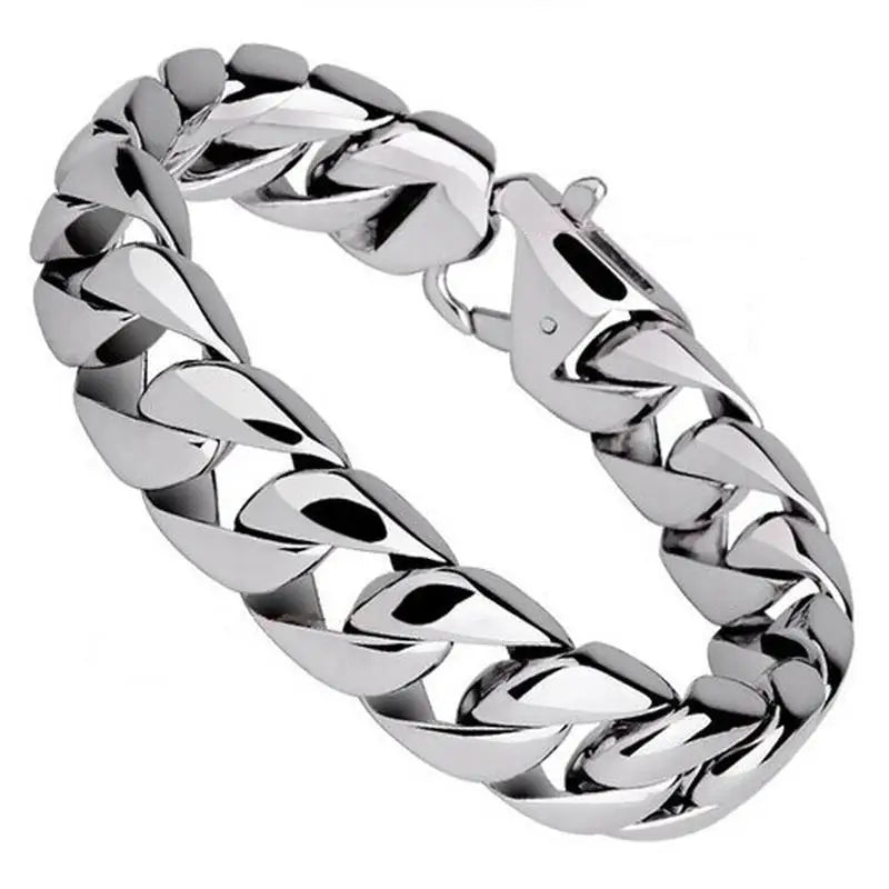 Titanium Steel Biker Curb Chain Bracelet – Unisex Black Silver Chain Link Bracelet Babs 1pc
