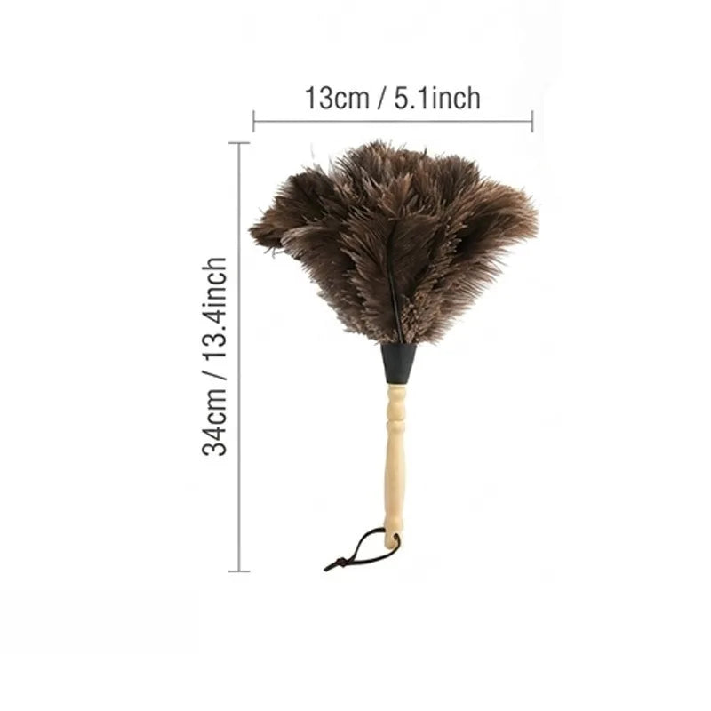 Ostrich Feather Duster with Wooden Handle – Anti-Static Feather Duster Babs 1pcs