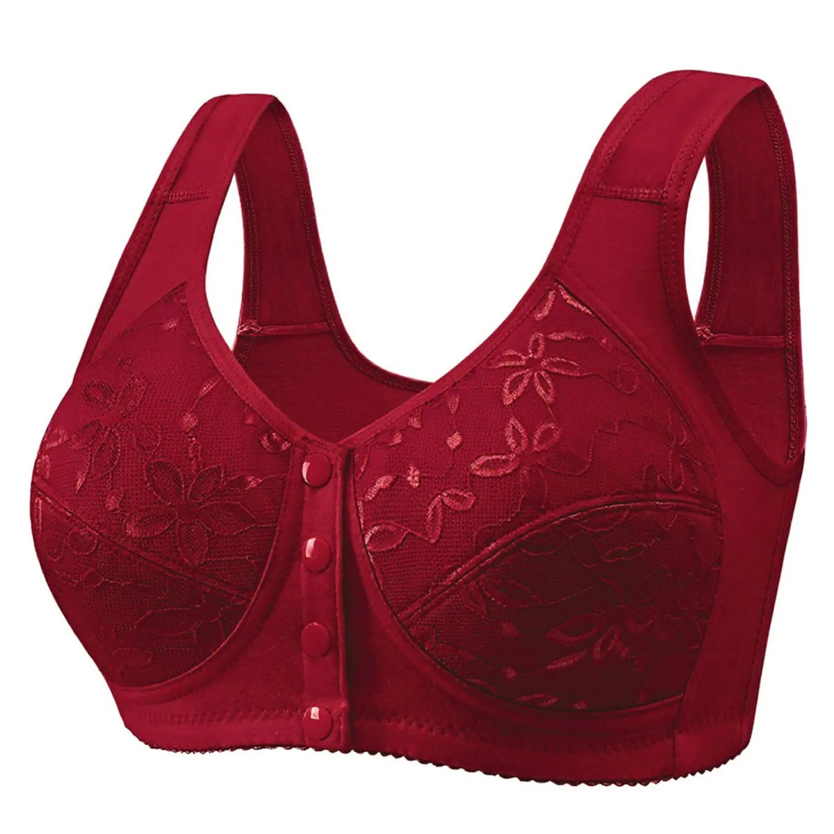 Women's Wirefree Vest Bra – Soft Cotton Front Button Closure Wirefree Vest Bra Babs Deep Red 36