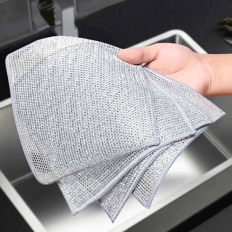 Double-Sided Steel Wire Microfiber Scrubber Dishcloth – 1-50pcs Kitchen Scrubber Cloth Babs