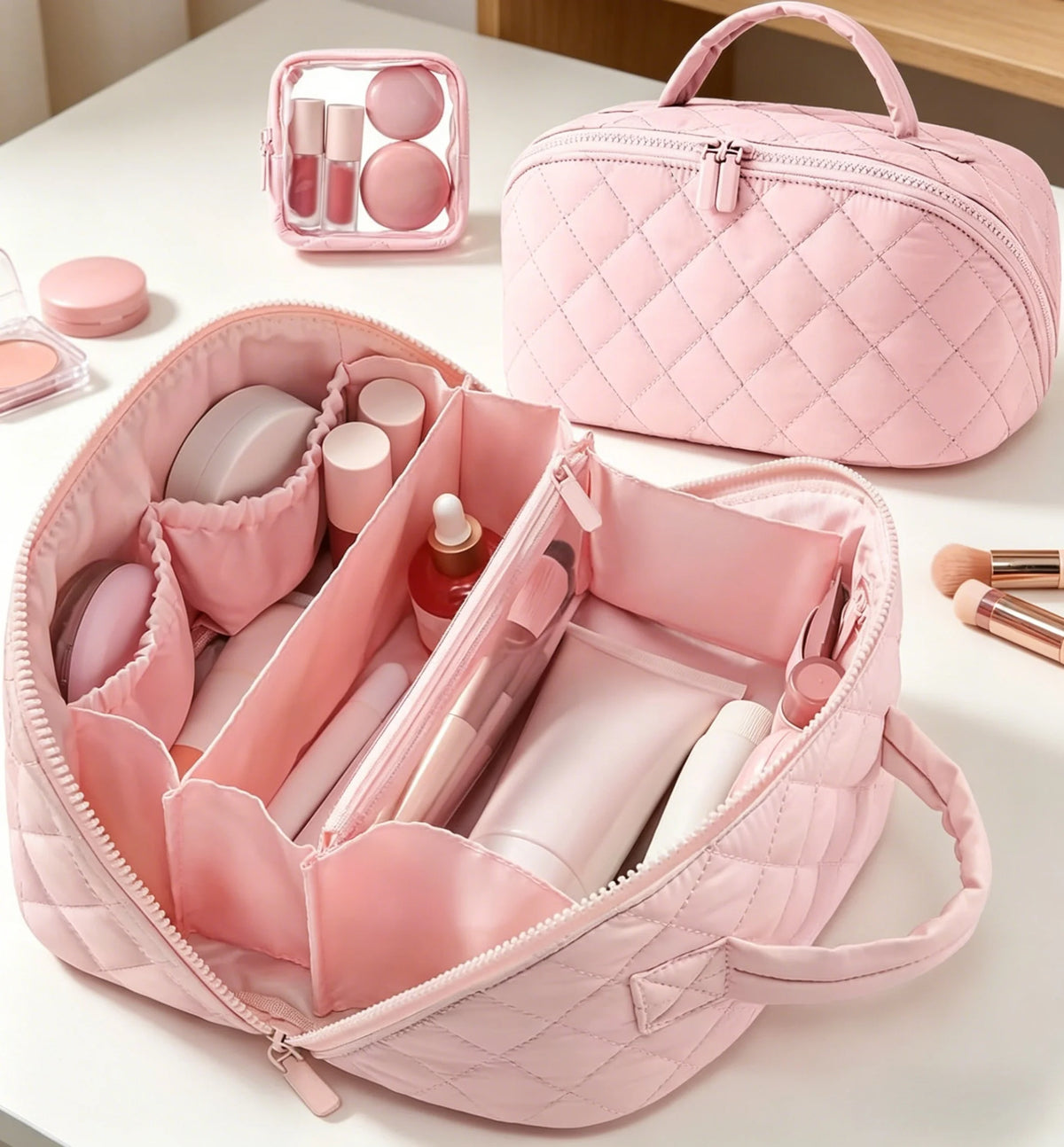 Lay-Flat Makeup Bag – Water-Resistant Travel Cosmetic Organizer Travel Makeup Bag Babs