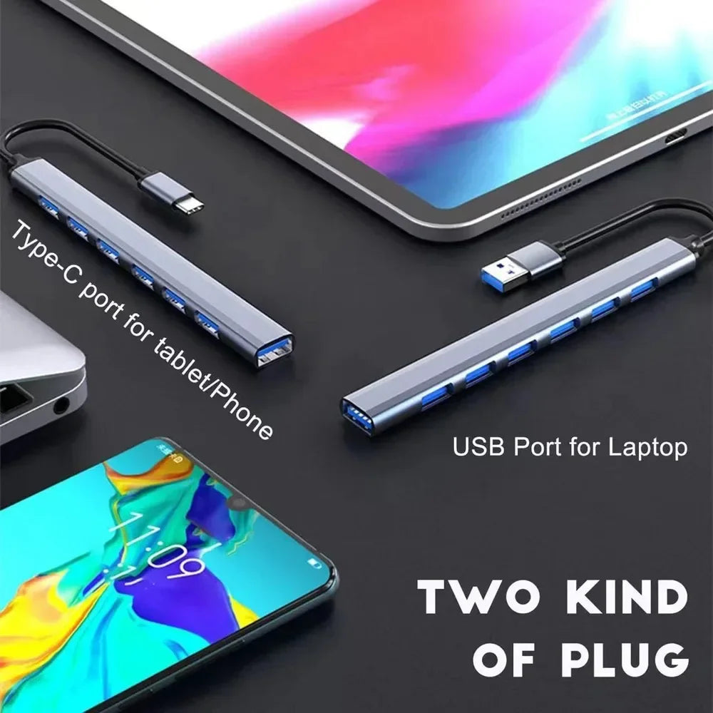 KEBIDUMEI 7-Port USB 3.0 Hub – Type-C & USB-A Splitter Adapter USB Hub Splitter Babs