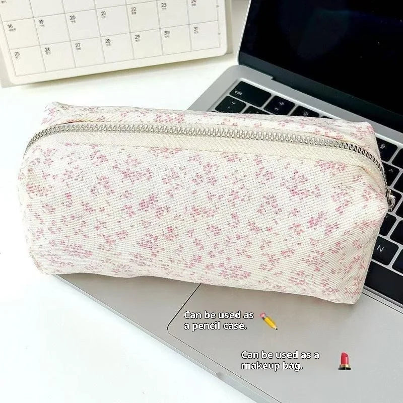 Large Capacity Pink Floral Canvas Pencil Case & Pen Pouch Canvas Pencil Case Babs