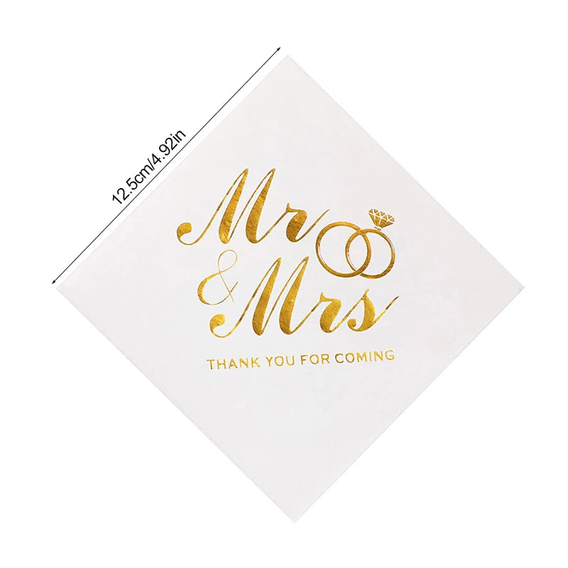 Mr & Mrs Bronzing Paper Napkins – Wedding & Bridal Shower Decorative Paper Napkins Babs
