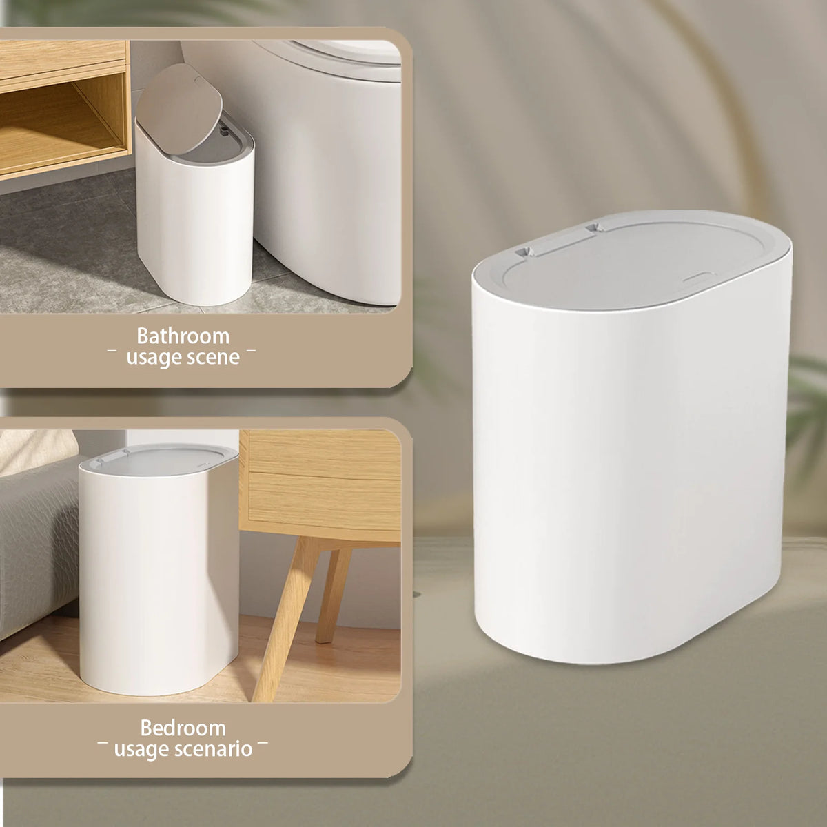 Press-Top Trash Can with Lid – Compact ABS Bathroom Bin Press-Top Trash Can Babs