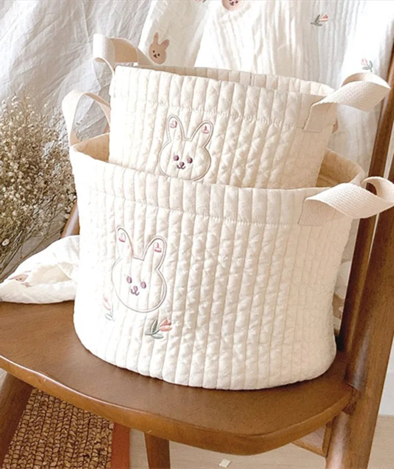 Baby Quilted Storage Bucket Bag – Diaper & Toy Organizer Tote Baby Storage Organizer Babs