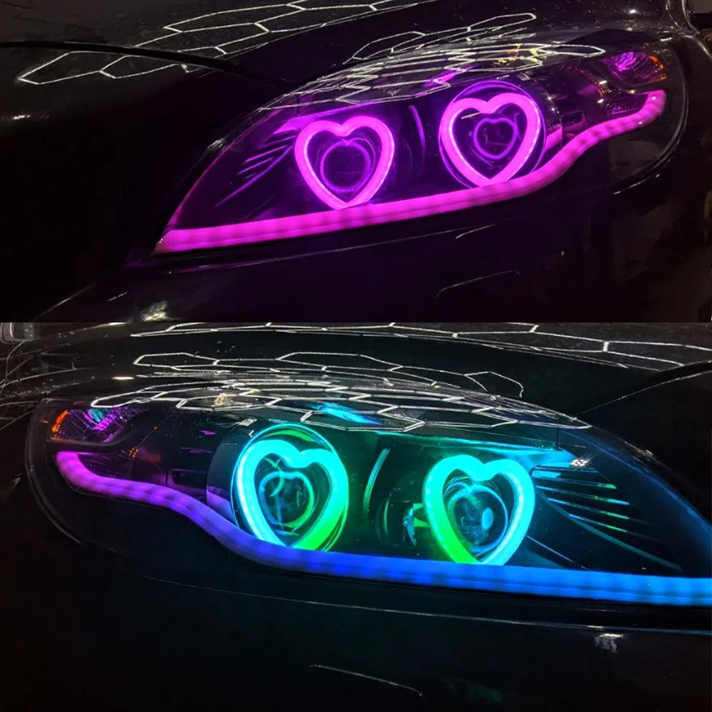 RGB Heart Angel Eyes LED Rings – Bluetooth App Headlight Upgrade LED Headlight Rings Babs