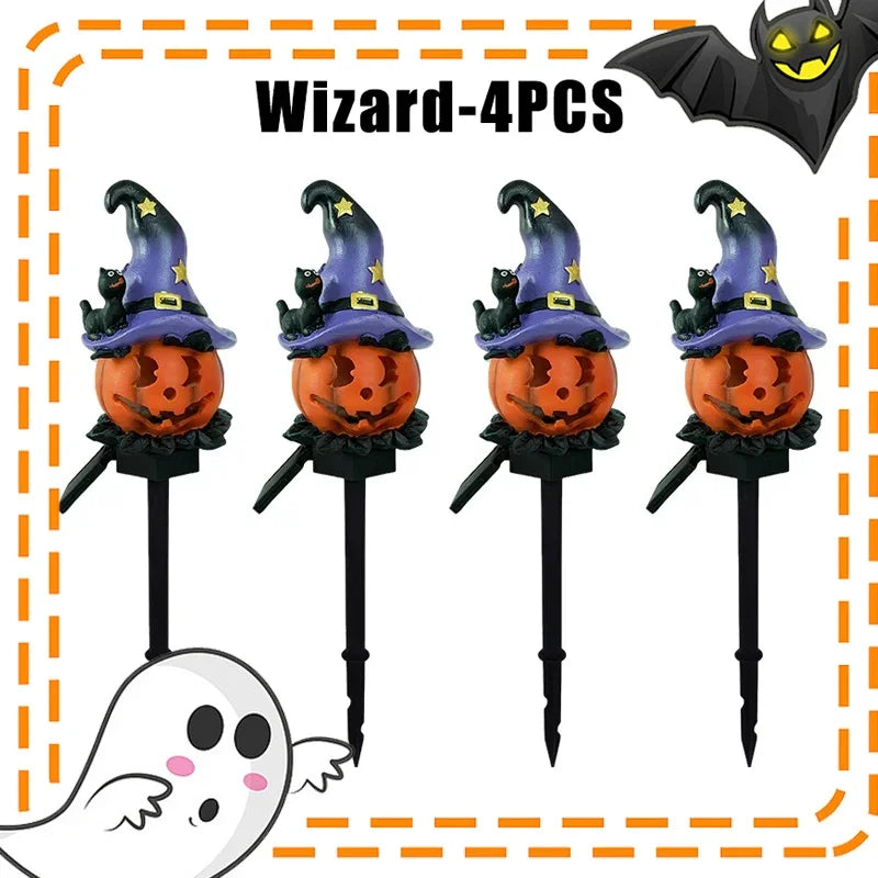 Solar Halloween Garden Stake Lights – Pumpkin Ghost Design Solar Garden Stake Light Babs Wizard-4PCS