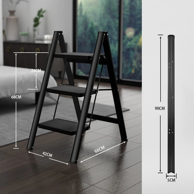 Portable Folding Ladder – Heavy-Duty, 150kg+ Capacity Folding Ladder Babs 3 Layer Black