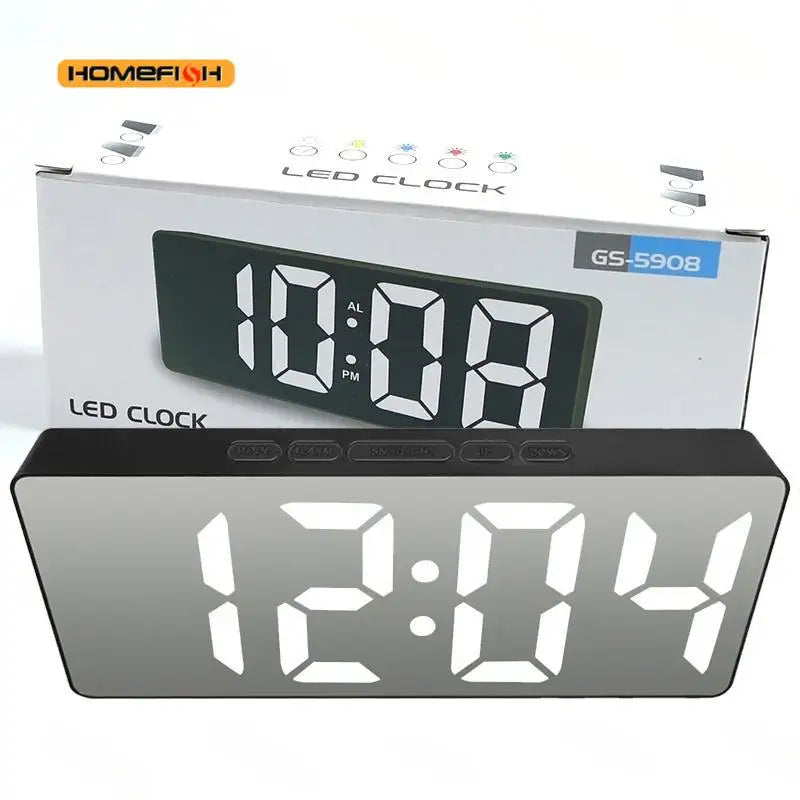LED Mirror Digital Alarm Clock – Mirrored Electronic Desk Clock LED Mirror Alarm Clock Babs