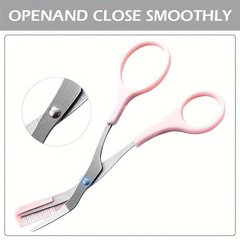 Pink Eyebrow Trimmer Scissors with Comb – Stainless Steel Eyebrow Trimmer Scissors Babs