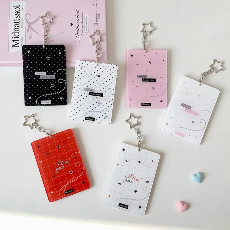 Heart Bow Kpop Photocard Holder with Star Keychain | Lace Frame Photocard Holder Babs