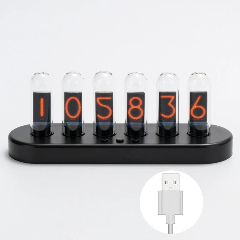 Nixie Tube LED Digital Desk Clock – RGB, Alarm & Temp LED Desk Clock Babs Black-Charge