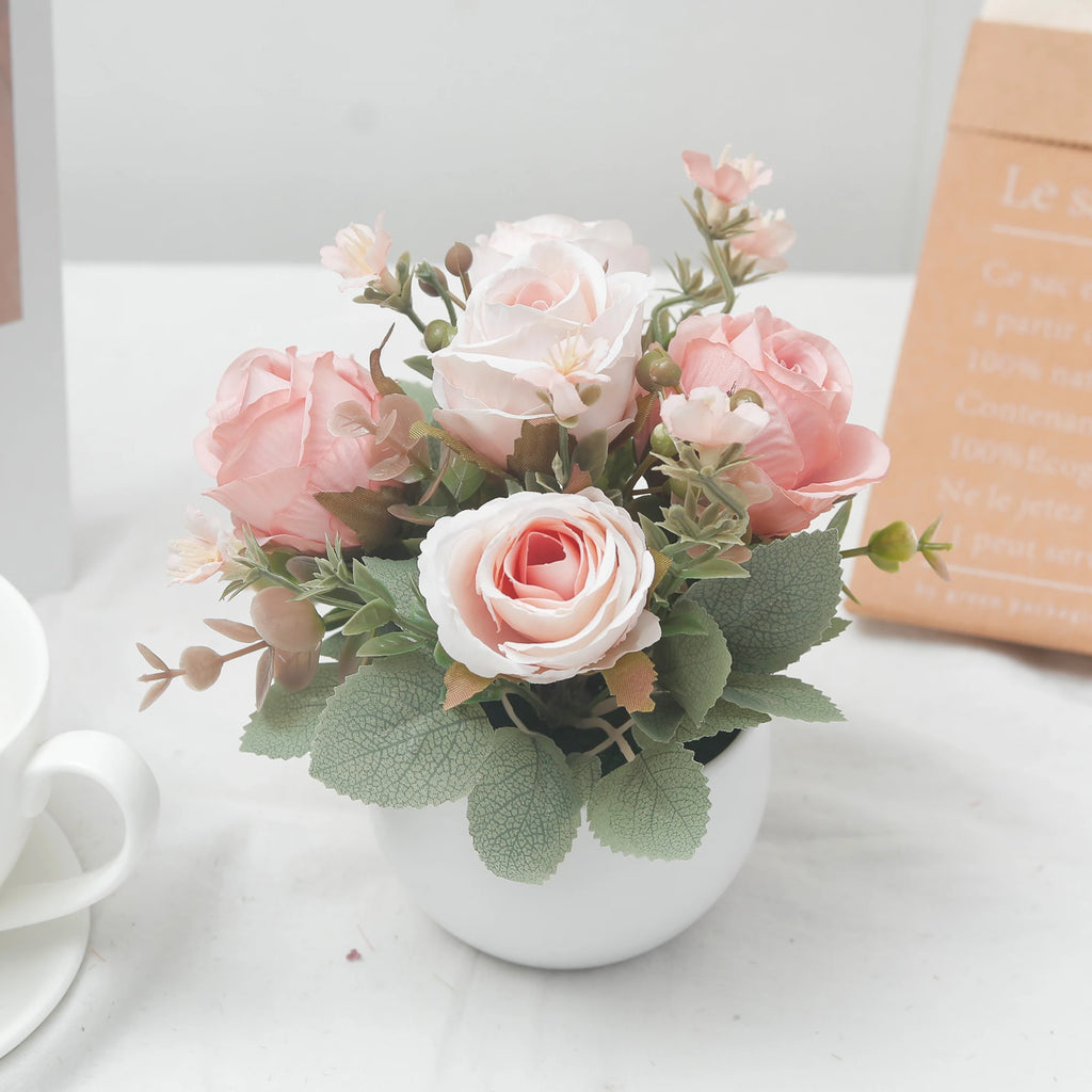 Silk Rose Artificial Flower Bonsai with Vase – Wedding & Home Décor Artificial Flower Bonsai Babs Pink