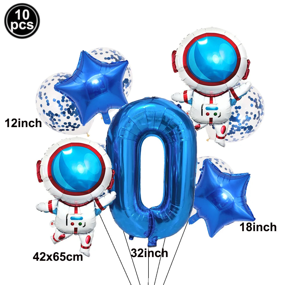 Space Theme Birthday Balloon Set – Astronaut Rocket 32" Numbers Party Balloon Set Babs A-0 As pictures show