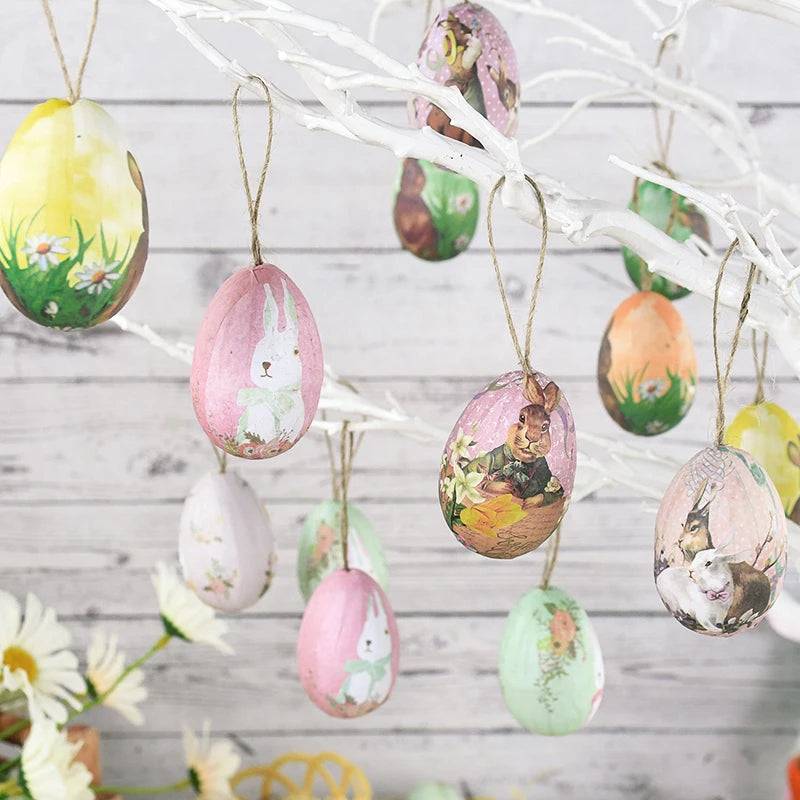 6-Piece Easter Foam Egg & Rabbit Hanging Ornaments Set Easter Hanging Ornaments Babs