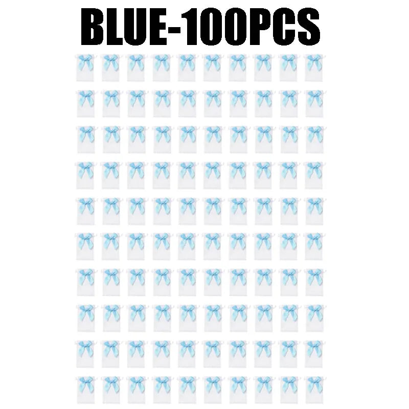 Organza Drawstring Gift Bags with Bow | Mesh Pouches Organza Gift Bags Babs BLUE-100PCS 9X12cm