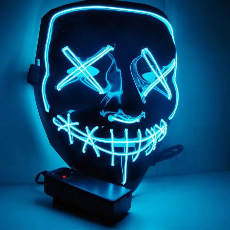 Halloween LED Glowing Party Mask – Light-Up EL Wire Face Mask LED Costume Mask Babs Blue