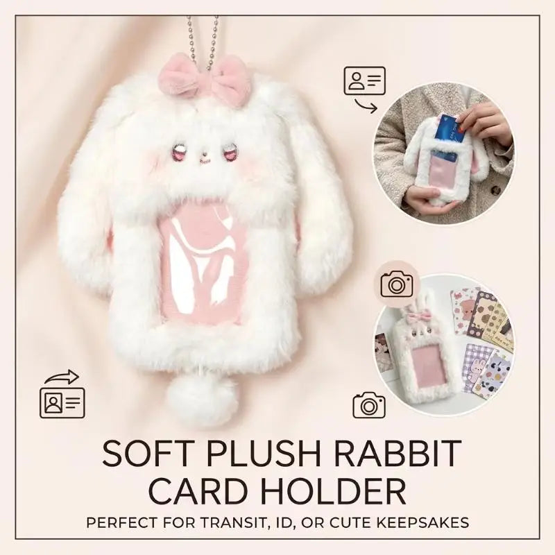 Cute Plush Rabbit Photocard Holder | Card Sleeve Pendant Plush Card Holder Babs