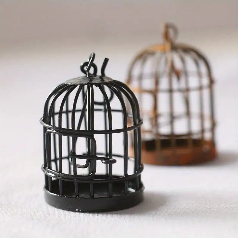 Mini Iron Metal Bird Cage Ornament – Micro Landscape Decor Decorative Ornament Babs