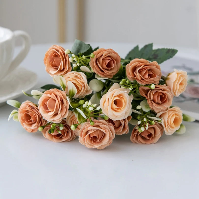 Silk Artificial Rose Flowers Wedding Bouquet & Home Decor 1/5pc Artificial Silk Flowers Babs Champagne 5PCS