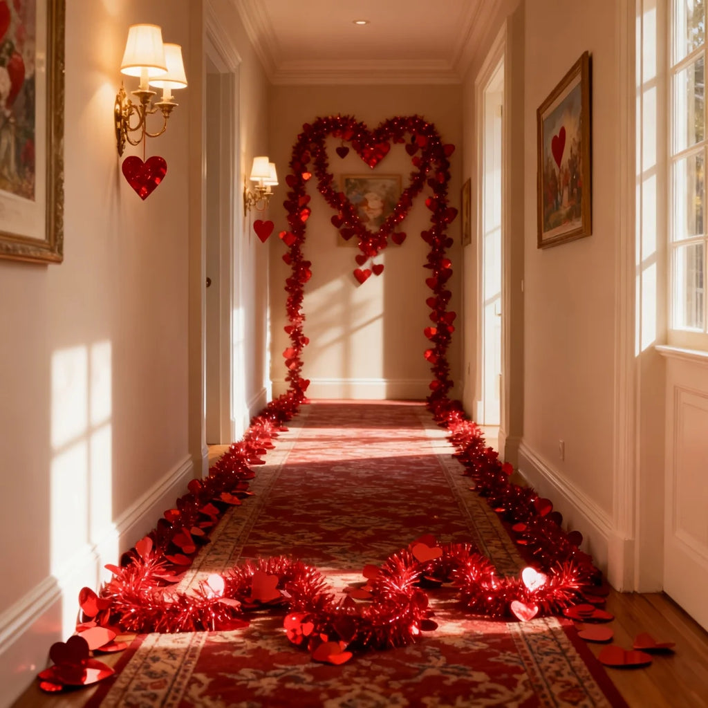 3pcs Red Heart Tinsel Garlands 6M – Wedding & Party Decor Party Tinsel Garland Babs